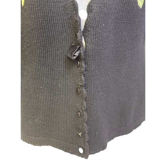 Herman Geist Embroidered Black Lambswool Cardigan Sweater Floral Accents-Medium - Picture 4 of 8